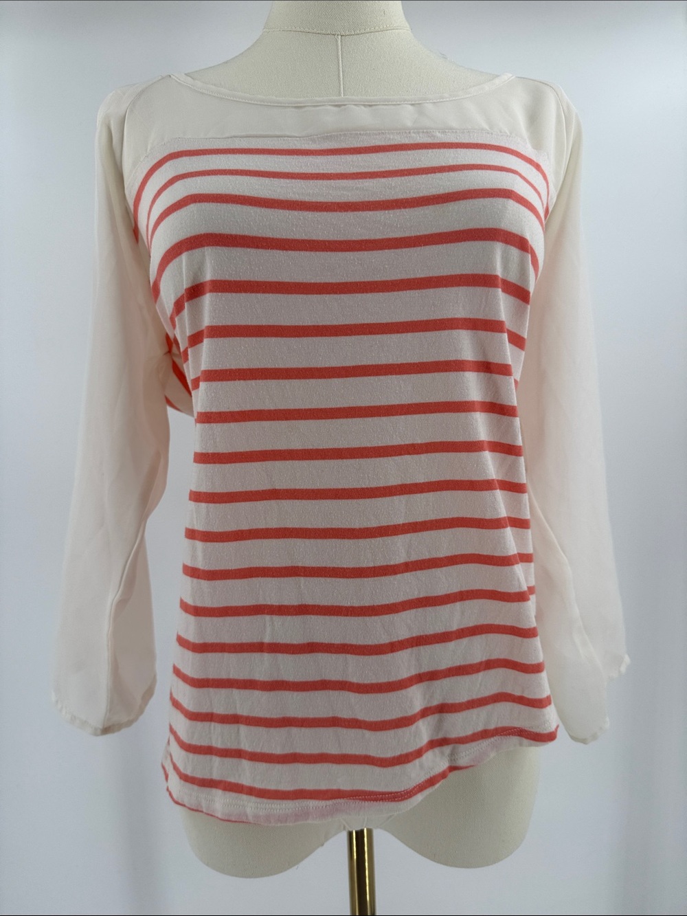Women's Cream and Coral Striped Long-Sleeve Top